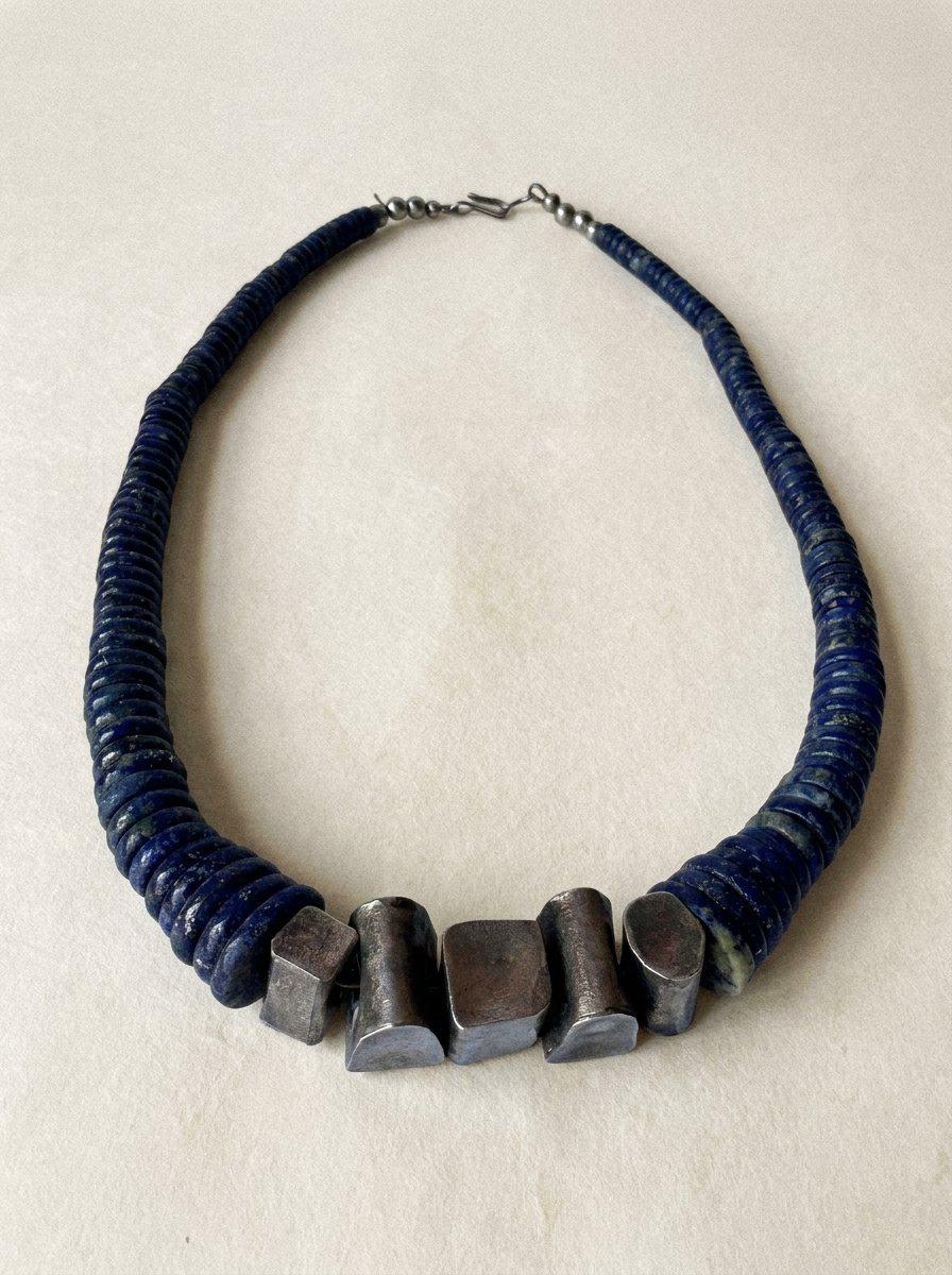 Brutalist Lapis Lazuli Heishi Necklace