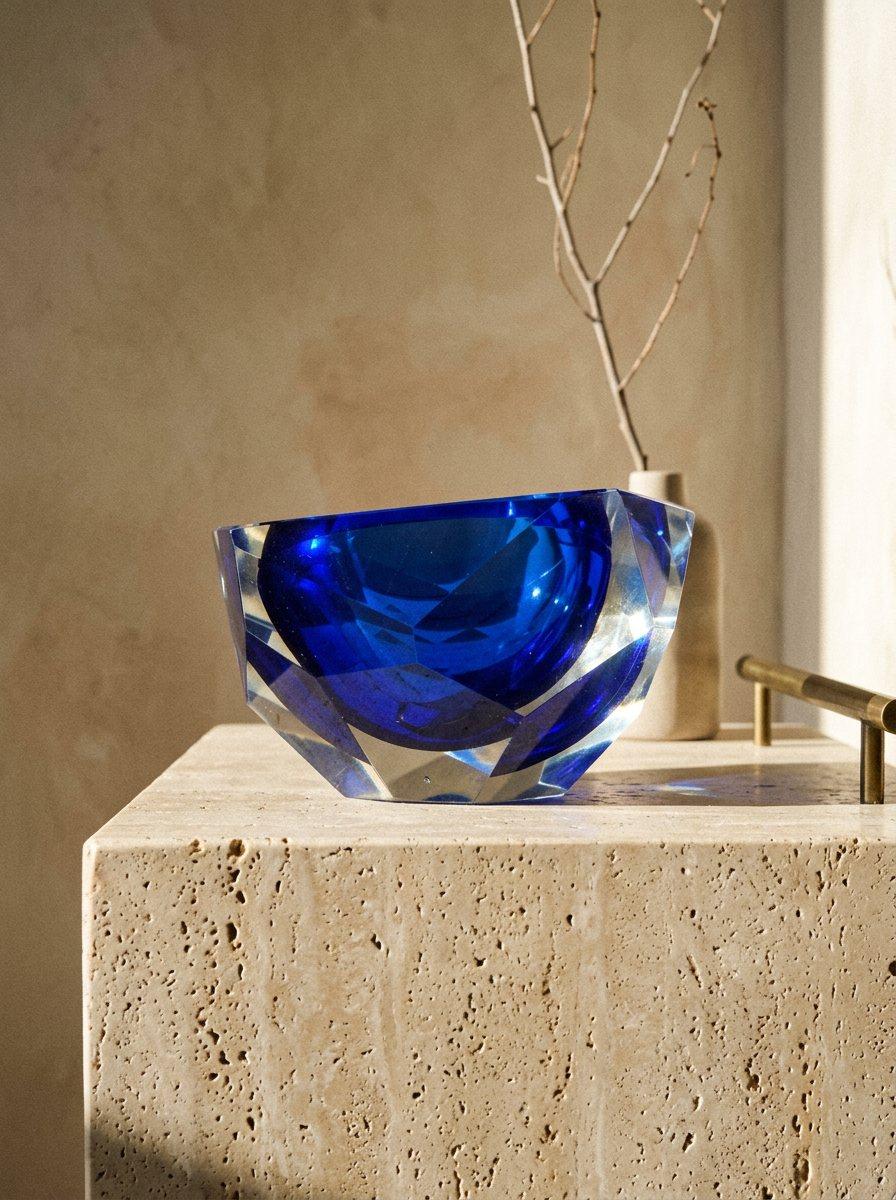 Cobalt Sommerso Faceted Bowl