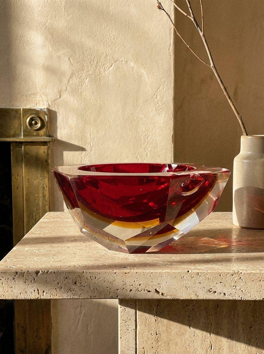 Ruby Faceted Art Glass Bowl