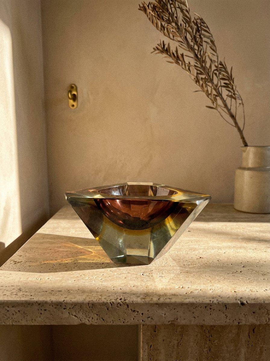 Smoked Sommerso Faceted Bowl