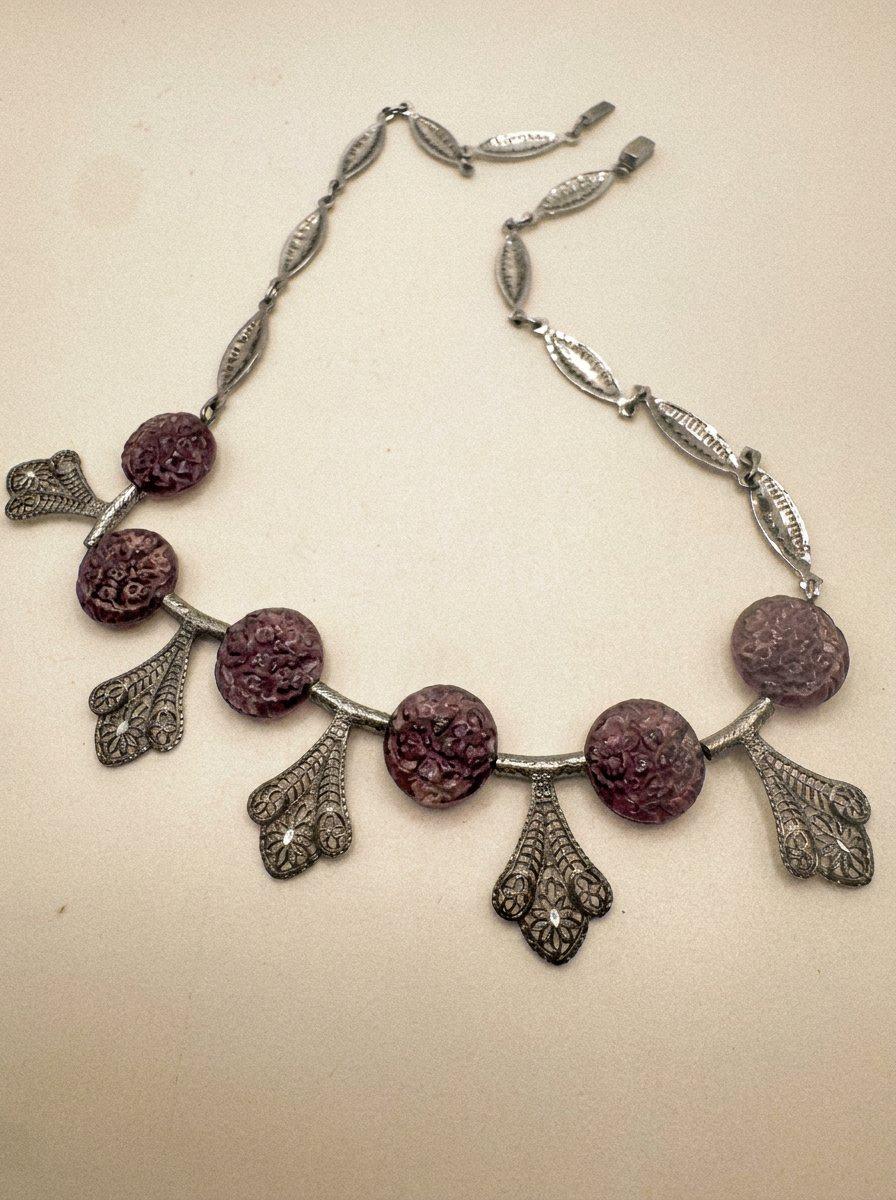 Art Deco Czech Lavender Glass Necklace