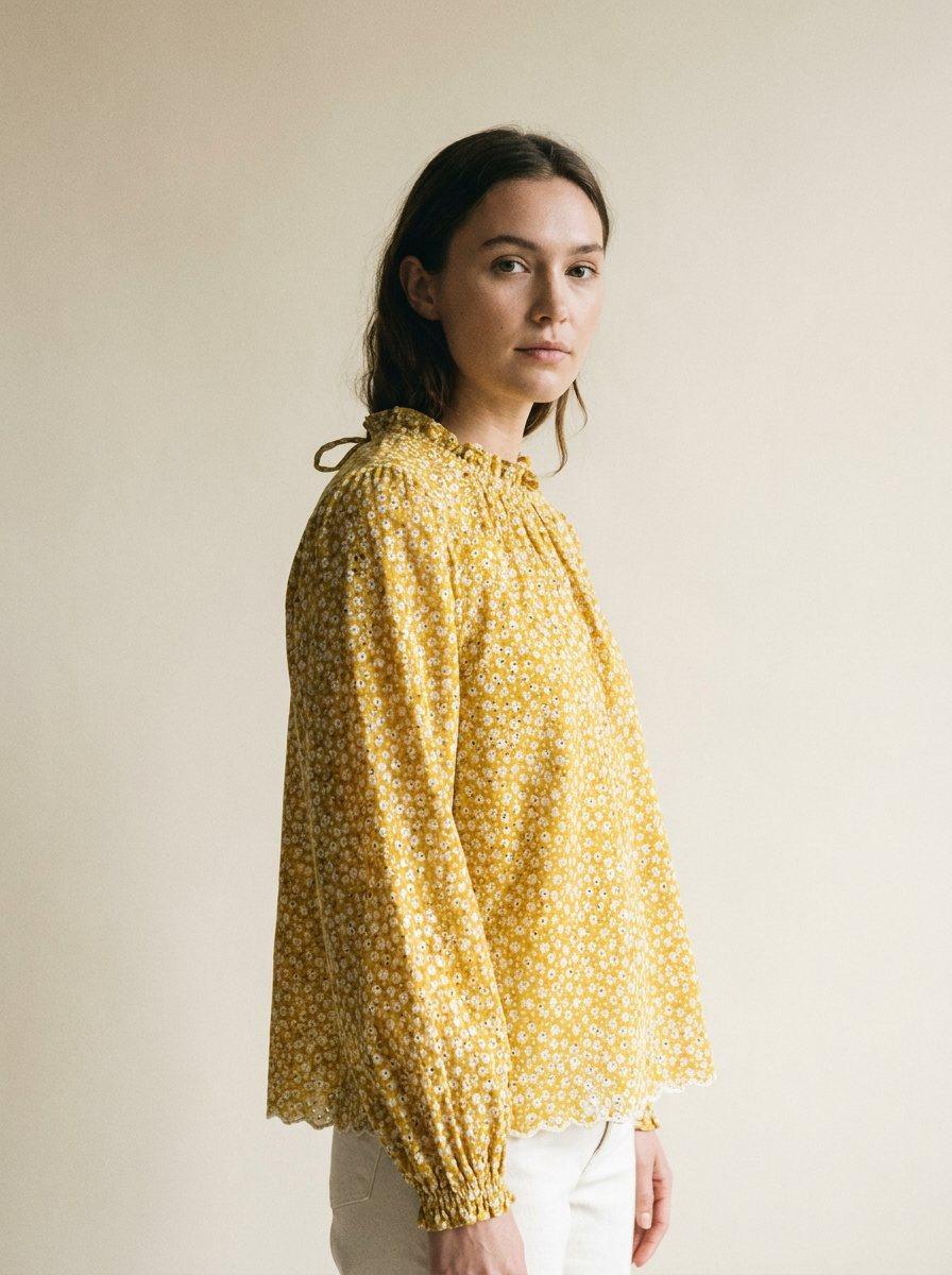 Yellow Floral Eyelet Blouse