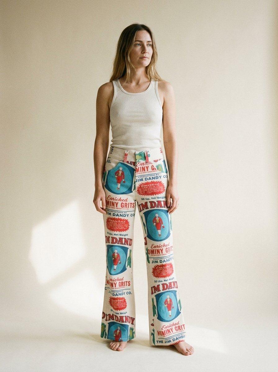 70s Flour Sack Print Trousers