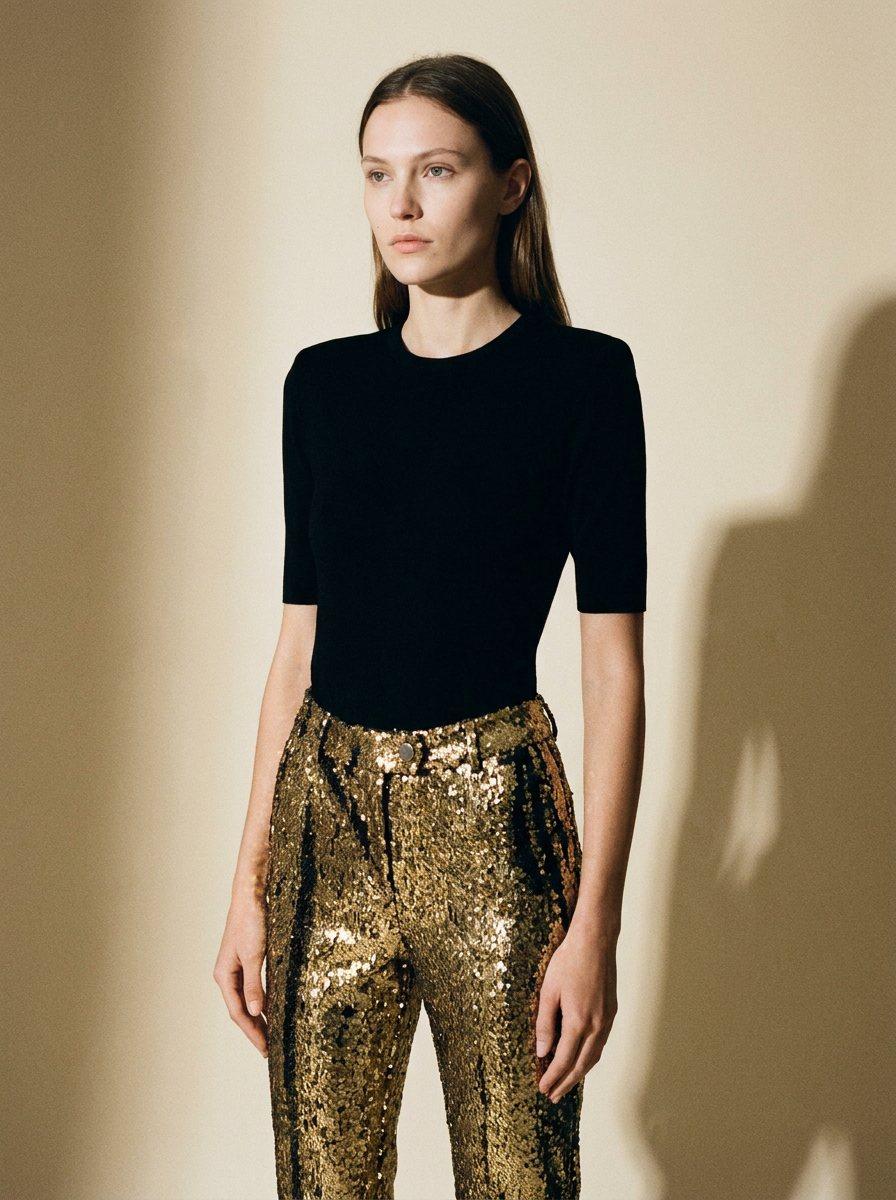 Gold Sequin Runway Trousers