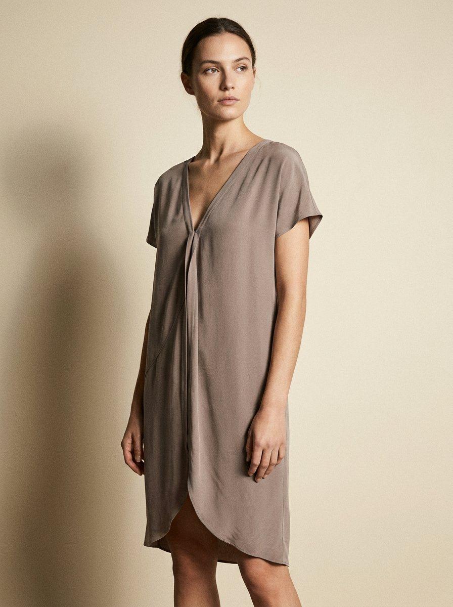 Silk Blend Draped Midi Dress
