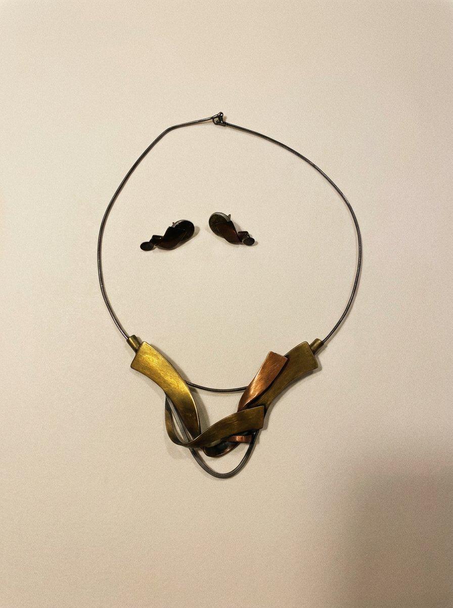 Modernist Mixed Metal Necklace & Earrings