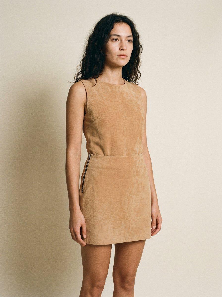 Italy Tan Suede Pencil Skirt