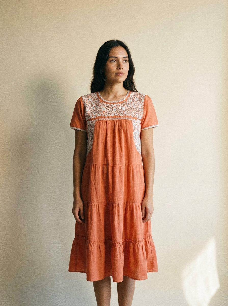 Mexican Huipil Embroidered Dress