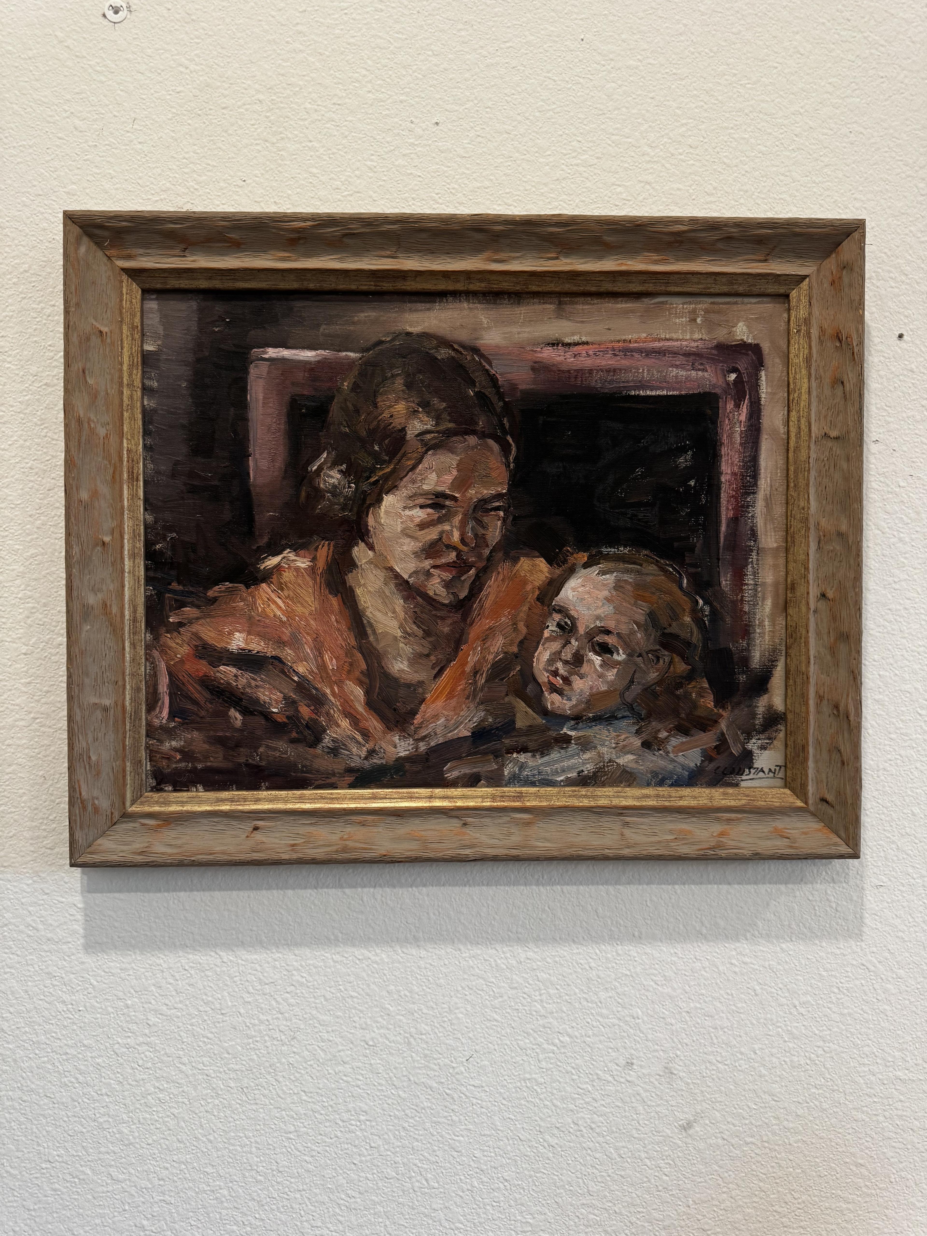 George Constant, Mother & Child, Original Oil on Canvas, Signed from the Shaw Hill archive, photographed as it is